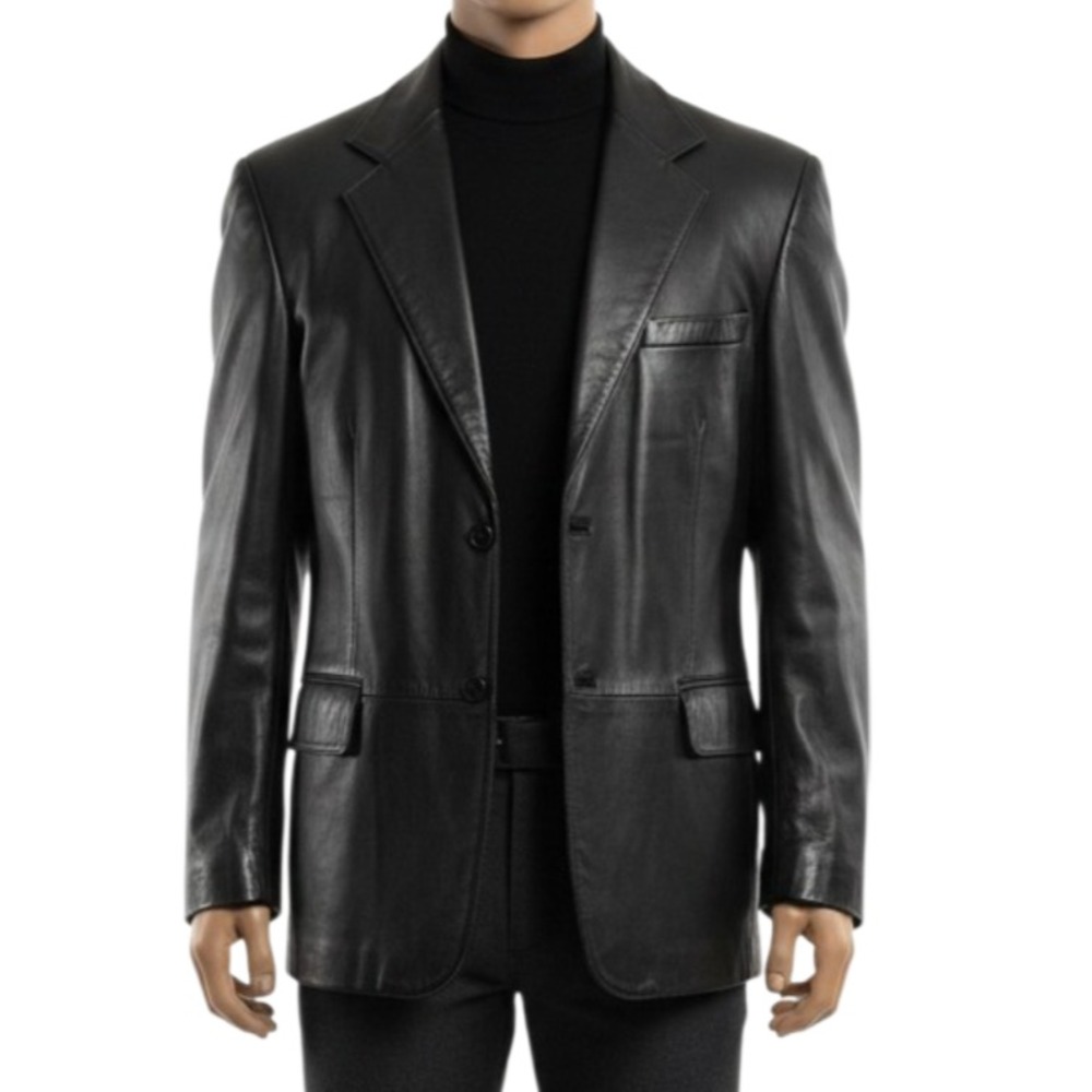 Pelle Studio Leather Blazer Mens XLT Black Y2K Matrix Grunge Cyber 90s Goth Tall